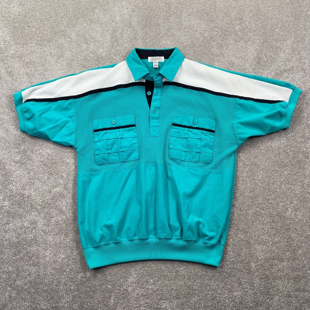 Vintage Alexxus Dual Front Pocket Polo Shirt Banded Waist Men's Size M Aqua Blue